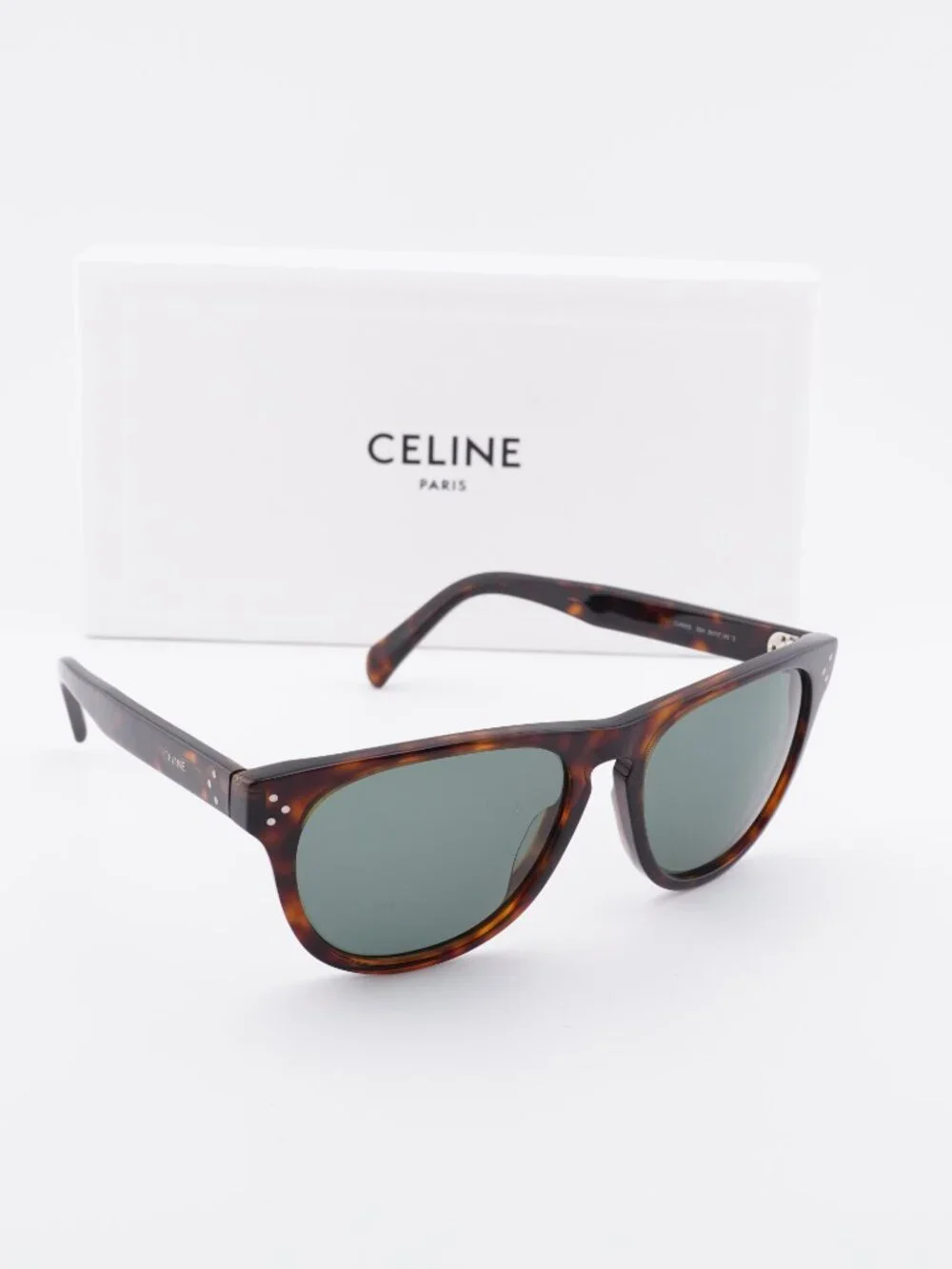 Celine Paris CL40102I 52N Square Sunglasses - Dark Havana / Green